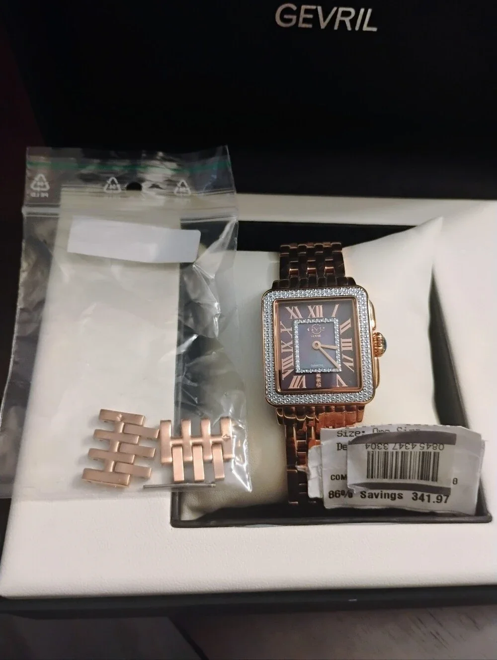 NWT-Rose Gold GV2 Gevril Padova Rectangle Watch, 30 mm